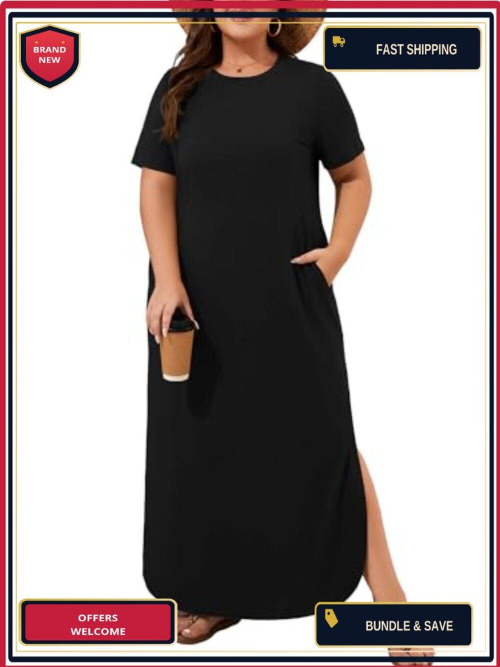 Plus Size Maxi Dress for Women Summer Casual Long T Shirt Dress Crew Neck Flowy